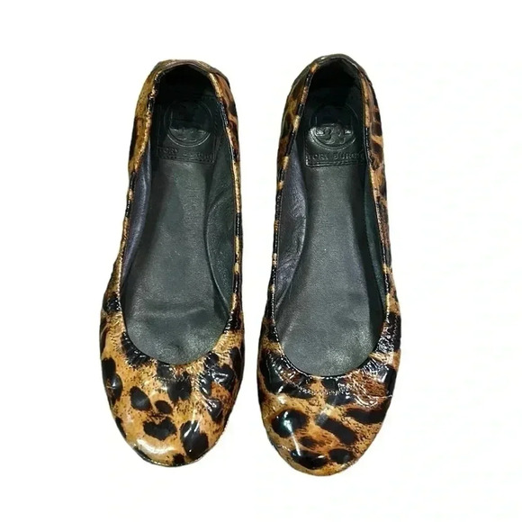 Tory Burch Eddie Patent Leather Leopard Animal Print Ballet Flats Women’s 7.5 - Picture 1 of 10